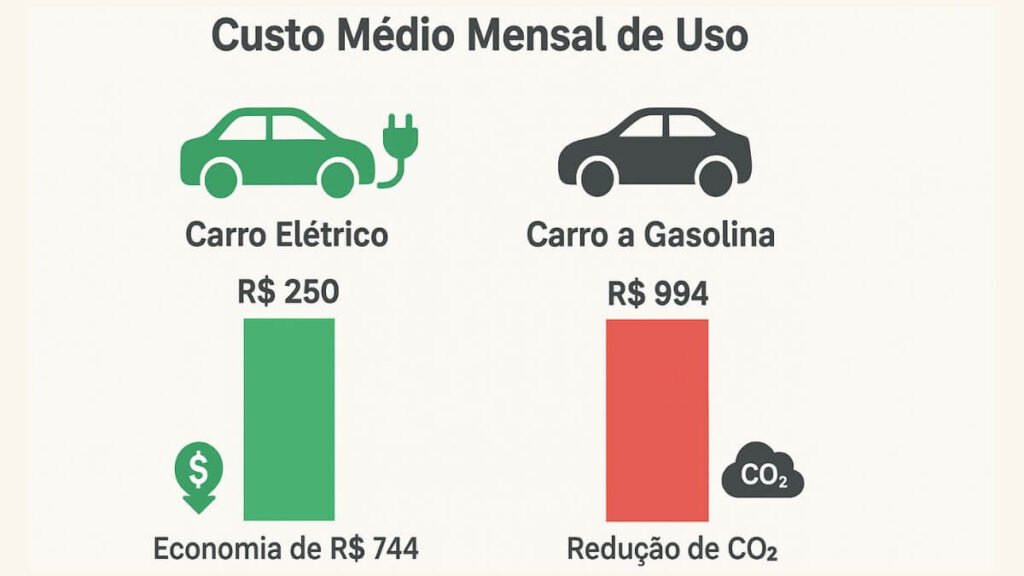 Carregamento Rápido: O Futuro da Mobilidade Elétrica 5 Gráfico comparativo – Custo mensal médio no Brasil (2025)