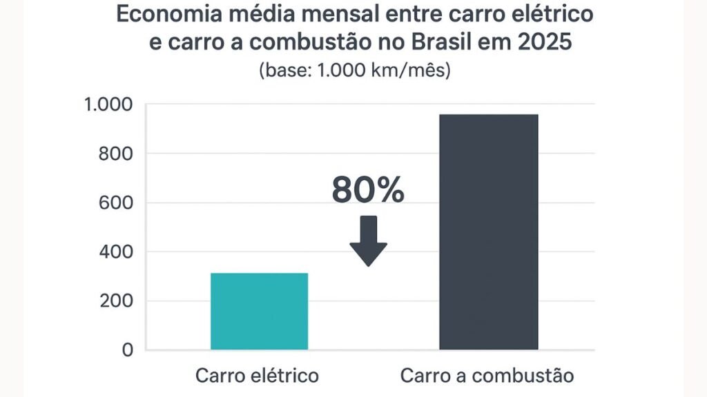 Carro Elétrico no Brasil em 2025: Custo Real de Compra, Recarga e Manutenção 3 Economia média mensal entre carro elétrico e carro a combustão no Brasil em 2025 (base: 1.000 km/mês)”