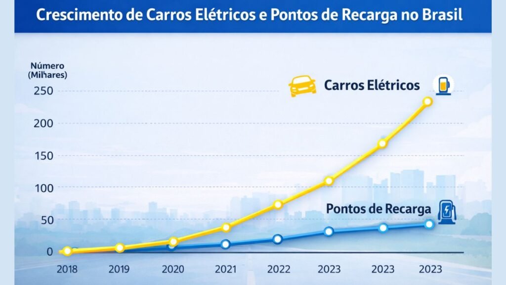 crescimento de carros elétricos e pontos de recarga no Brasil